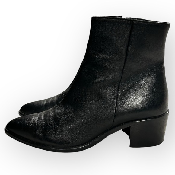 Classic Black Leather Heeled Zipper Ankle Boot - Picture 7 of 16